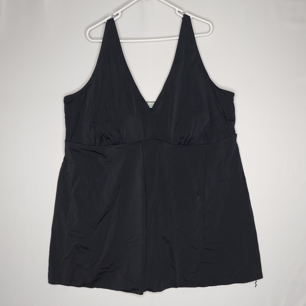 Swim 365 Tankini Swimsuit Top Women 32W Black‎ Vneck Adjustable Strap Padded